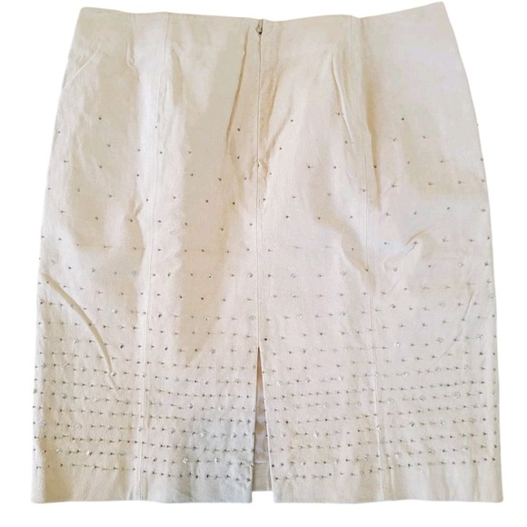 WHBM 16 Silver Studded Leather Skirt Tan Lined Rear Slit & Zip NWT‎ RV $198 - Picture 2 of 9